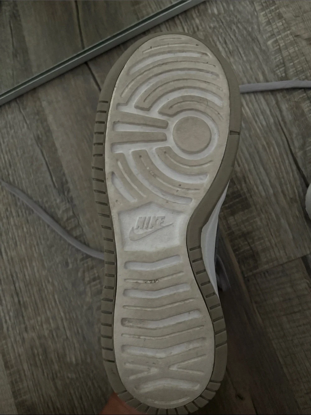 Nike High-Top Sneakers in Light Gray and White with Purple Swoosh